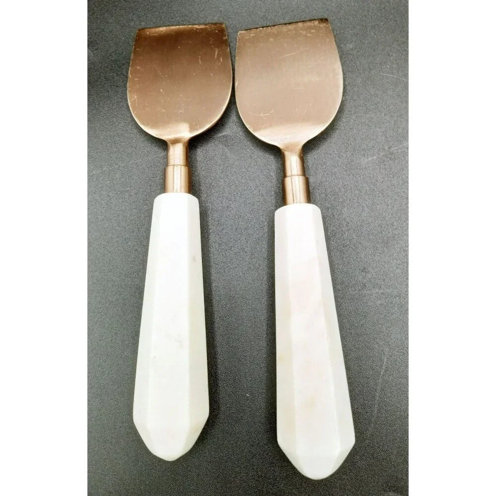 Cheese Knives Marble Handled Brass Toned Charcuterie India Vintage Set of 5